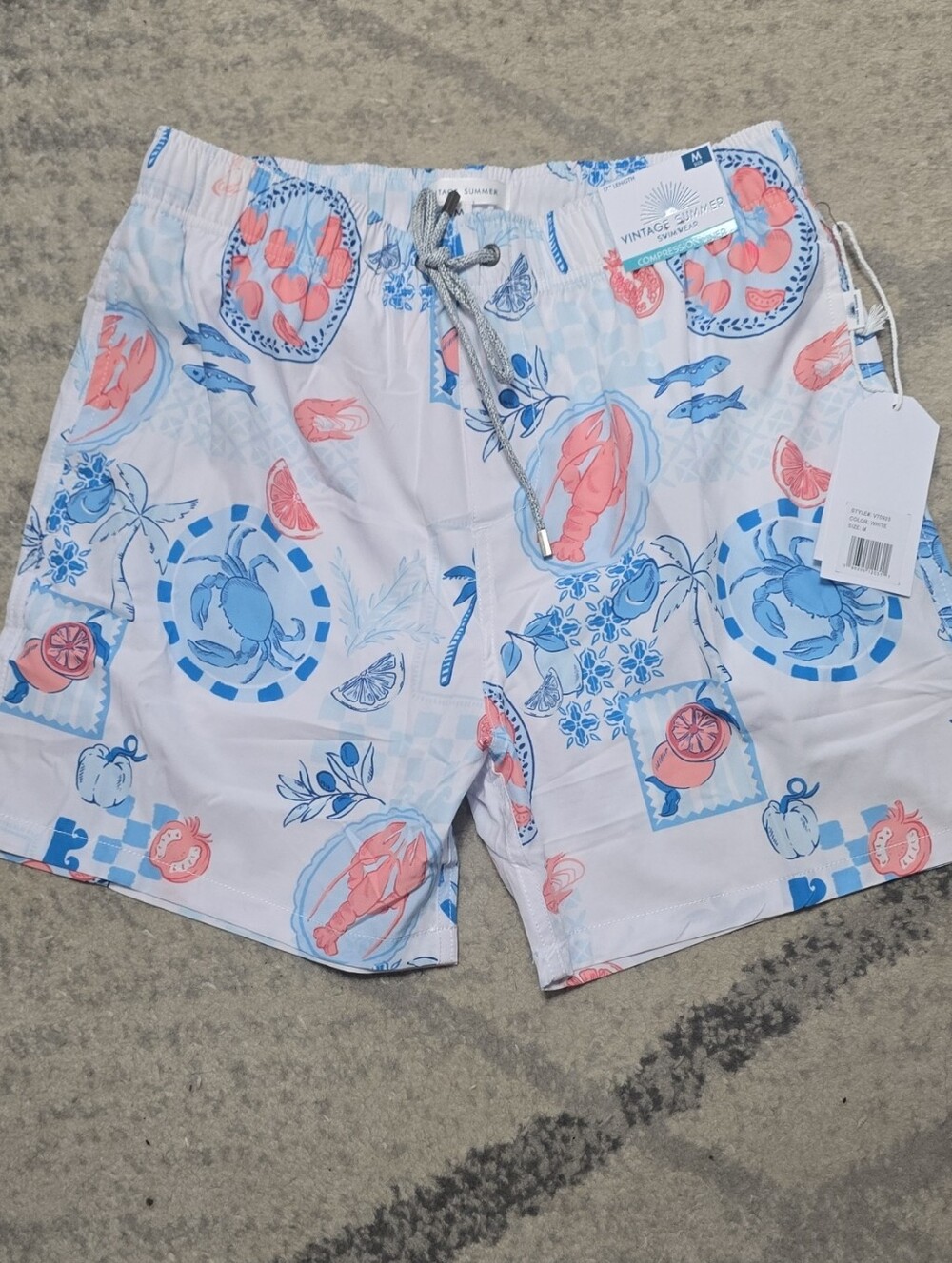 NWT Vintage Summer Coral & Blue Print Men's Swim Trunks Sz M